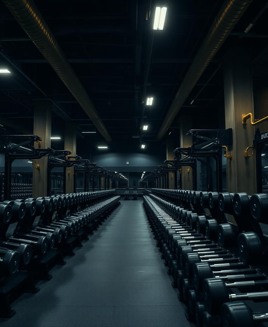 Rows of dumbbells in the gym floor